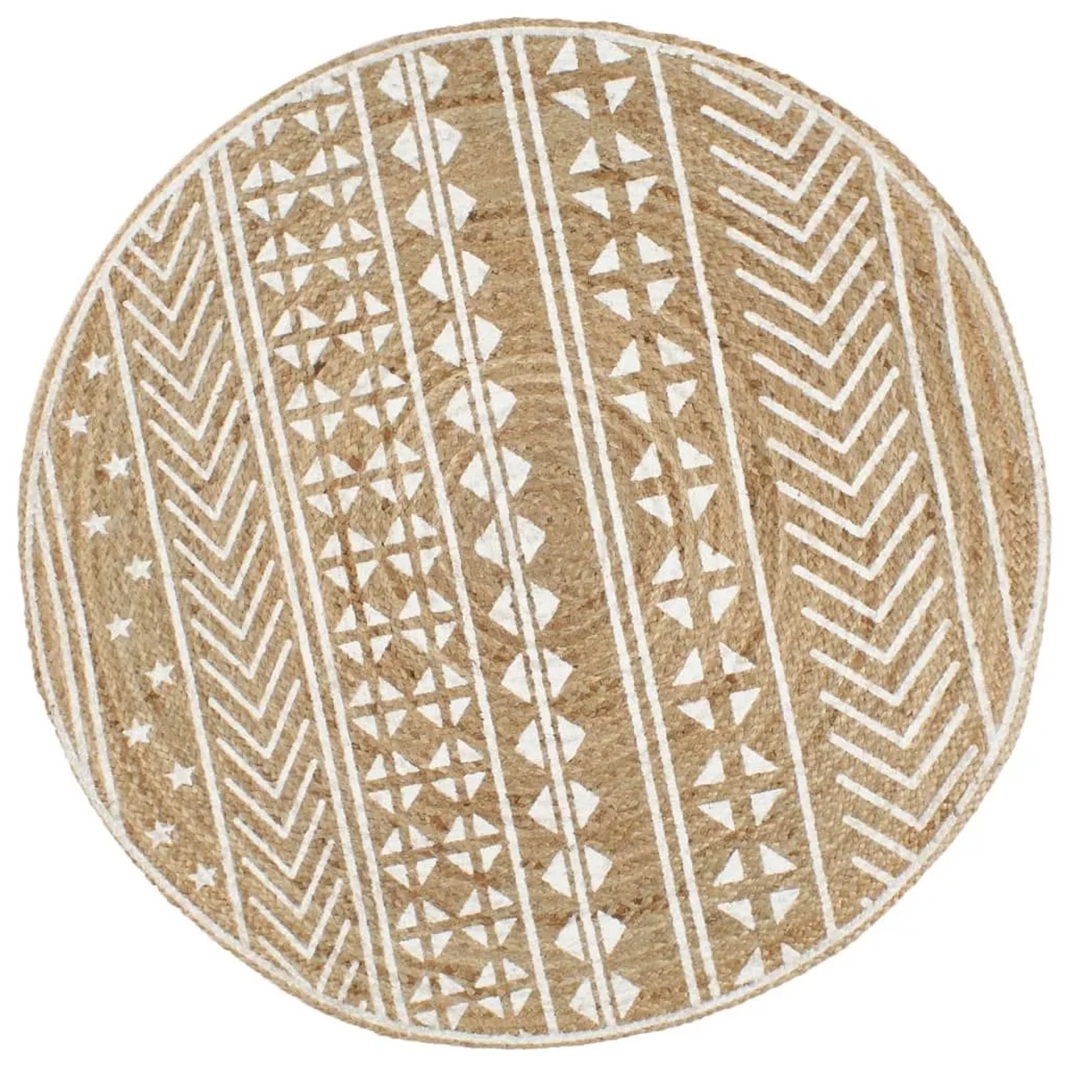 vidaXL Teppich Handgefertigt Jute Weißer Druck 90 cm 133692