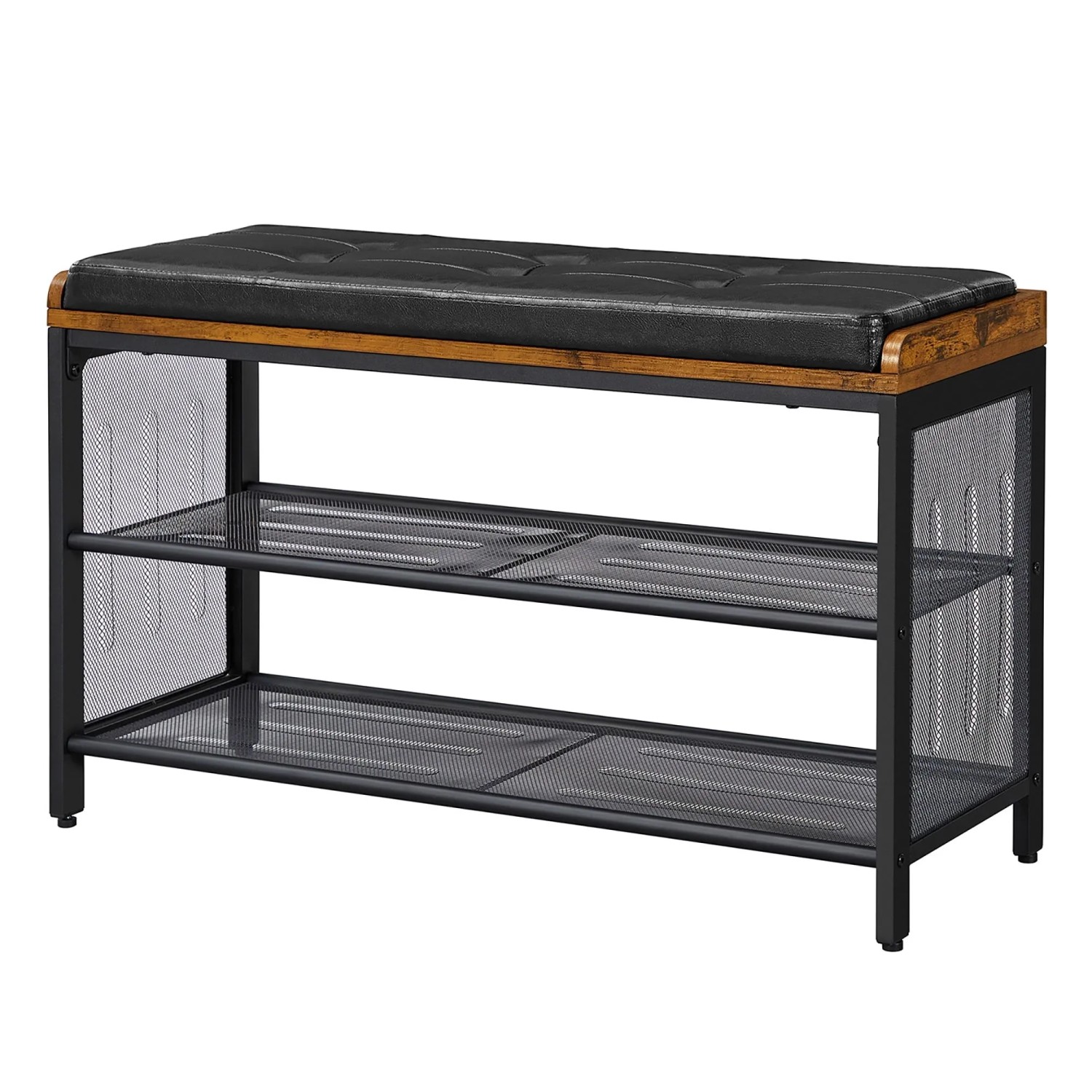 Songmics Schuhbank Dacey mit Kissen 80 x 30 x 48 cm Schwarz-Braun günstig online kaufen