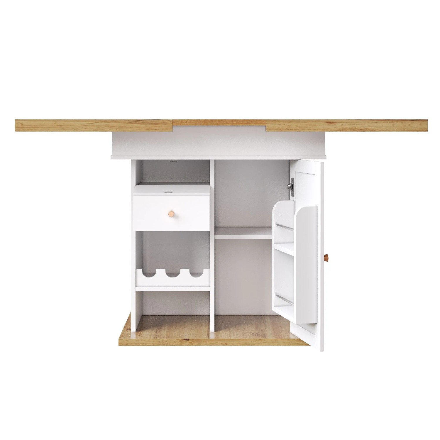 okwish Esstisch Klappbar/Ausziehbar mit Snackregal und Weinregal 110-140 × 80 cm Weiß