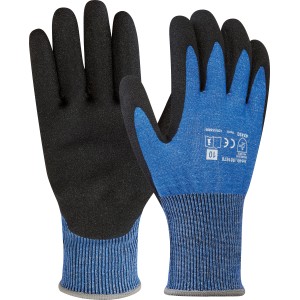 LUX Schnittschutzhandschuhe Größe 10, Arbeitshandschuhe mit blauer Handfläche und schwarzem Handrücken.