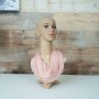 Beweglicher MCW Mannequin-Kopf G70, 55cm, geschminkt, mit rosa Schal. Ideal für Perücken & Schmuck.