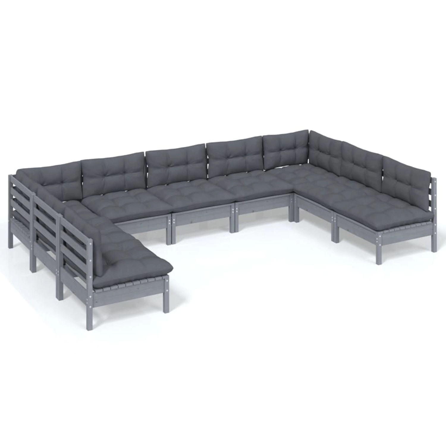 vidaXL 9-tlg Garten-Lounge-Set mit Kissen Grau Kiefer Massivholz Modell 31