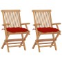 vidaXL Gartenstühle mit Roten Kissen 2 Stk Massivholz Teak 3062508