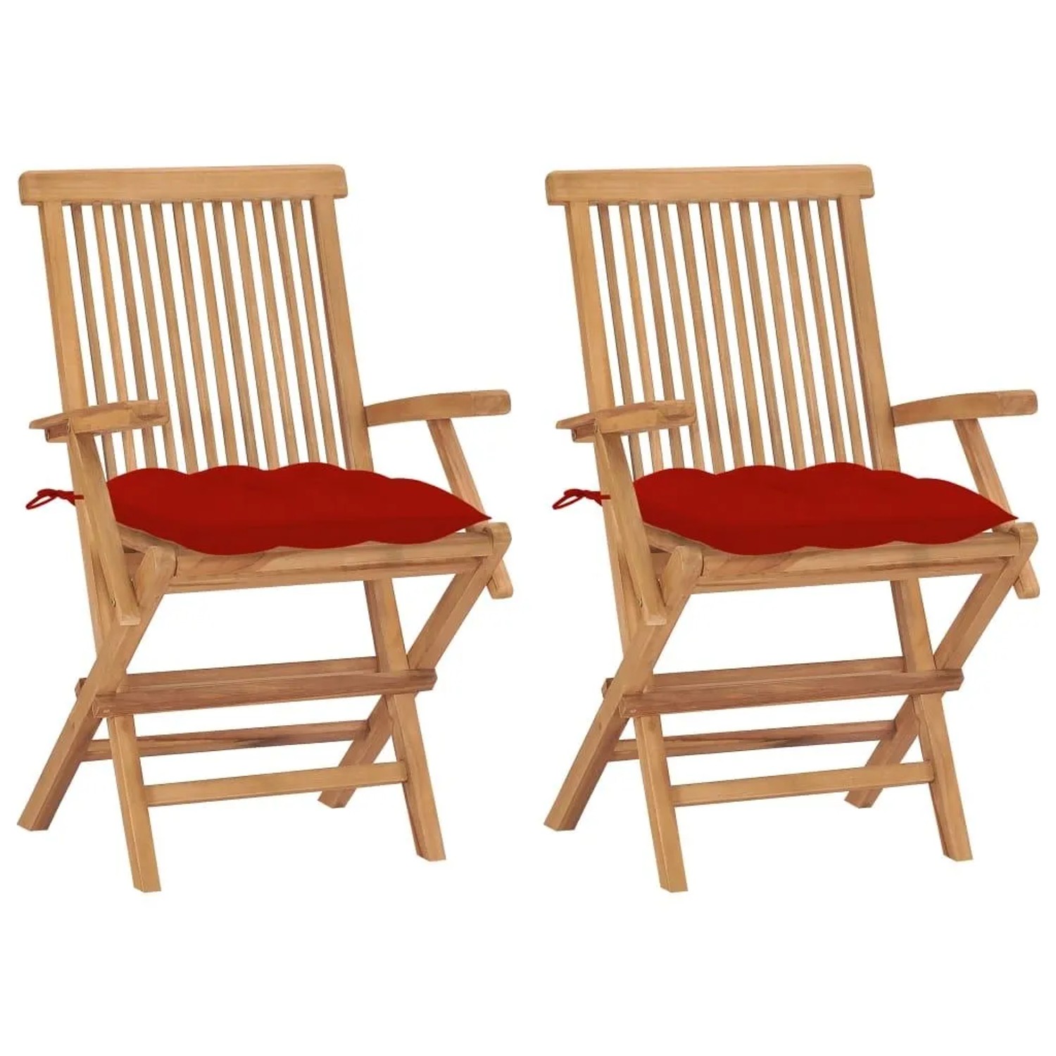 vidaXL Gartenstühle mit Roten Kissen 2 Stk Massivholz Teak 3062508