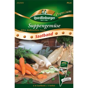 Quedlinburger Suppengemüse Saatband: Möhren, Sellerie, Porree für den Garten.