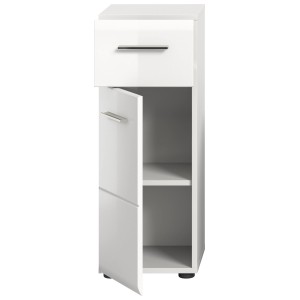 Weißer Bad-Standschrank Ice (30x80x30cm) mit Schublade und Tür, modernes Design für mehr Stauraum im Bad.
