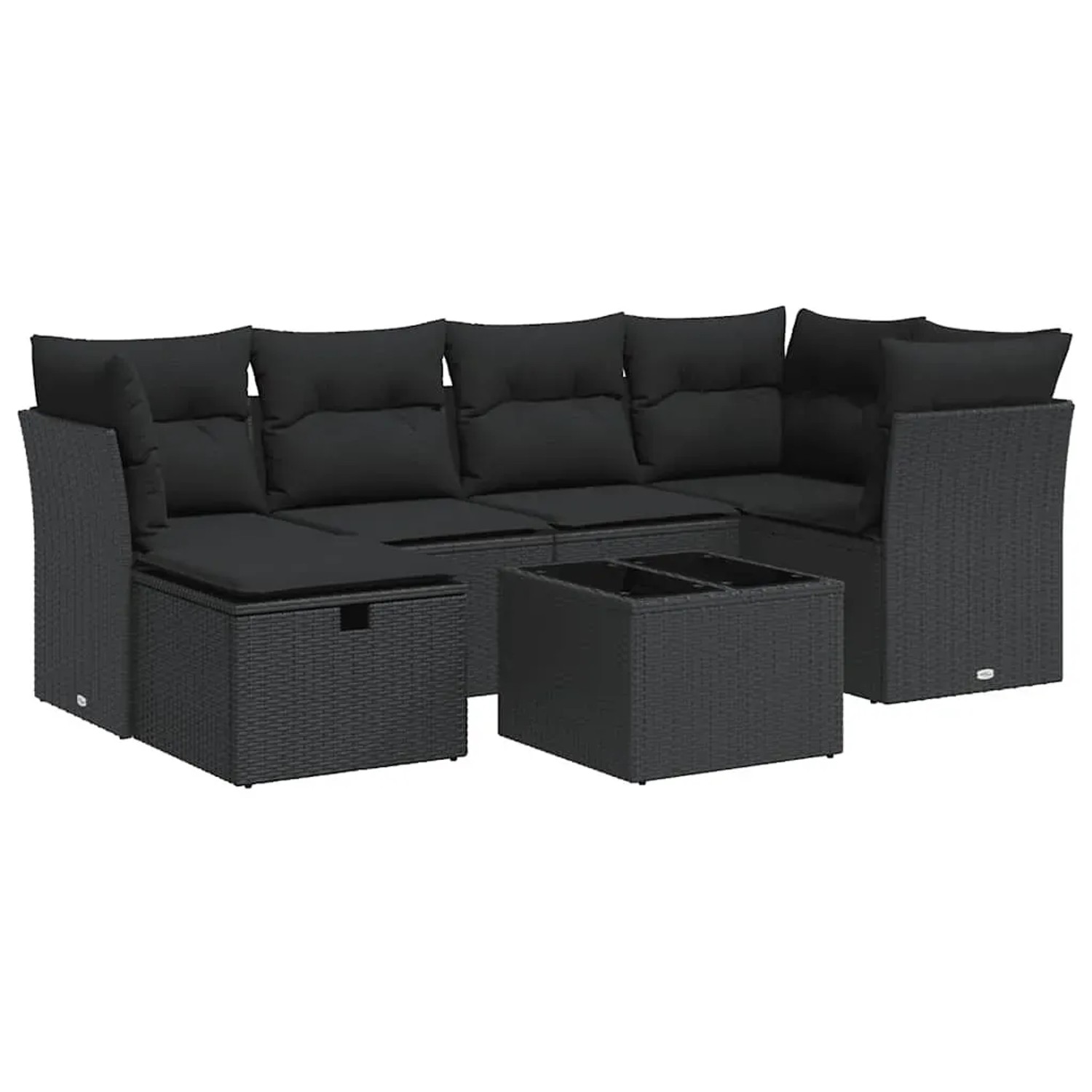 vidaXL 7-Tlg Garten-Sofagarnitur mit Kissen Schwarz Poly Rattan 3325291