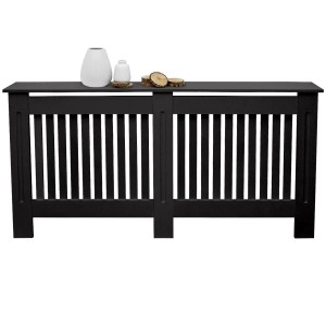 ECD Germany Heizkörperverkleidung Landhausstil 152x19x82 cm Schwarz MDF Lackiert