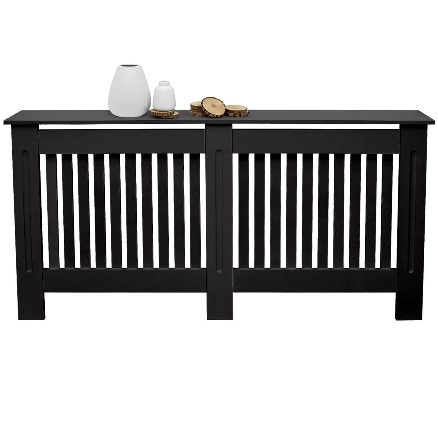 ECD Germany Heizkörperverkleidung Landhausstil 152x19x82 cm Schwarz MDF Lac günstig online kaufen