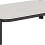 Lounge Tisch der Sorreno Lounge-Gruppe: Oval, weiße Marmor-Optik, anthrazitfarbenes Aluminiumgestell.