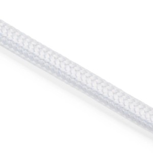 Detailaufnahme: Weißes Orion Lightstyle Textilkabel, dünnes 3-adriges Stoffkabel für Lampen.