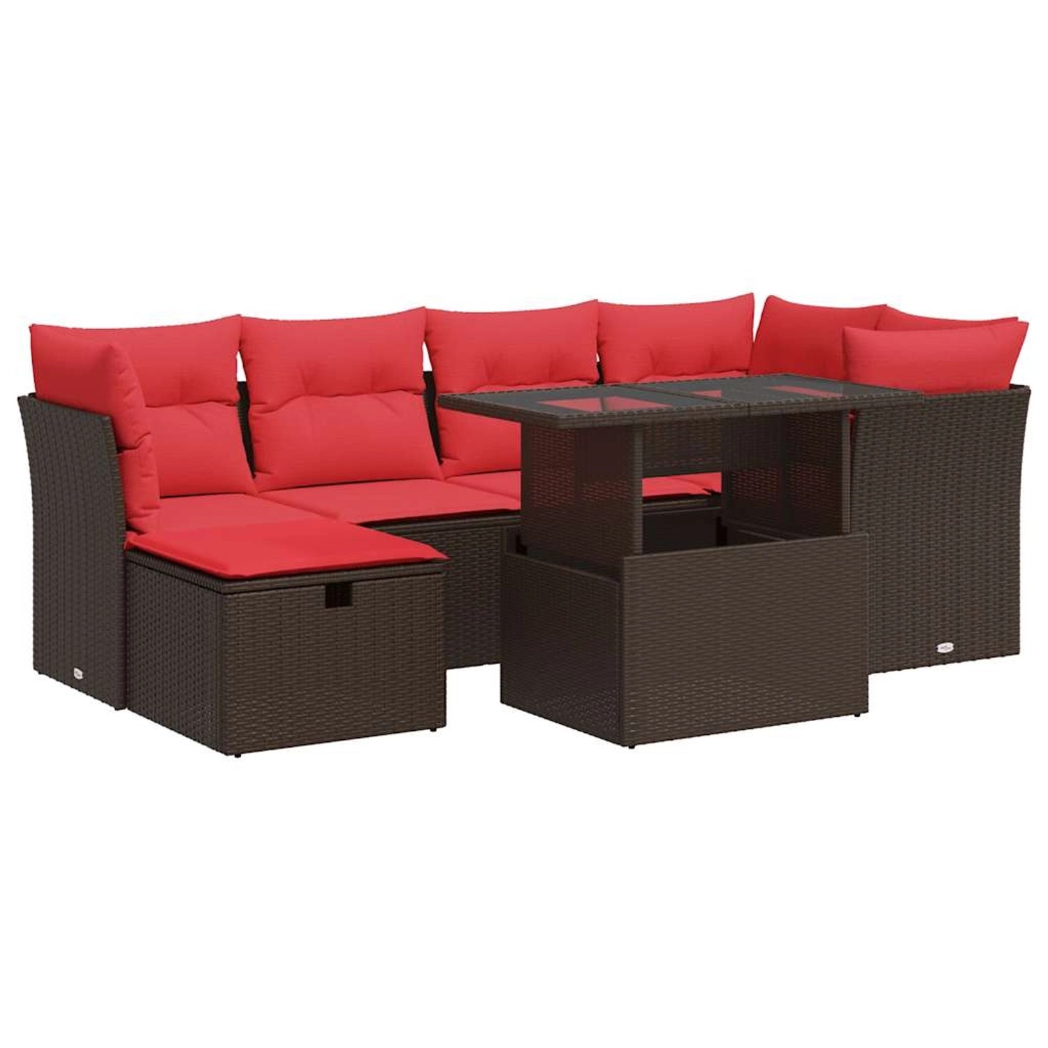 vidaXL 7-Tlg Garten-Sofagarnitur mit Kissen Braun Poly Rattan Akazie 3327784