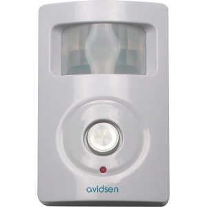 Weißer Bewegungsmelder für Alarmanlage PSTN mit Sensor und roter LED.