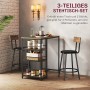 HOMCOM Bartisch Set, 3-teilig, Eiche Optik mit Tisch, 2 Barhockern und Stahlgestell.