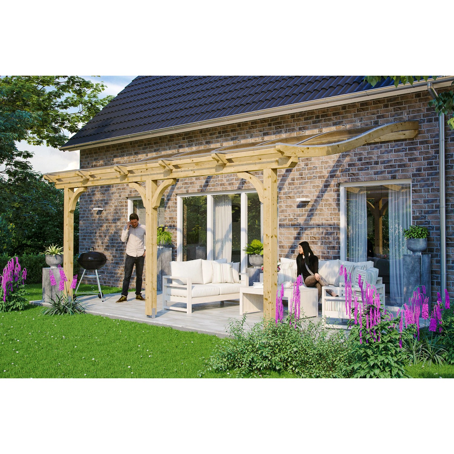 Skan Holz Terrassenüberdachung Venezia B x T 541 cm x 389 cm Leimholz Natur