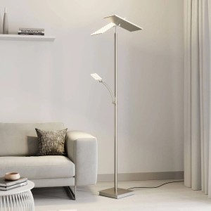 Moderne, dimmbare LED Stehlampe Parthena in Alu. 3-flammige Wohnzimmerleuchte.