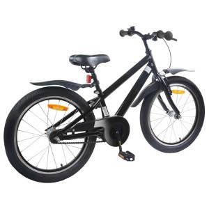 Schwarzes 20-Zoll Kinderfahrrad von vidaXL für Kinder von 6-11 Jahren mit Schutzblechen und Reflektoren.