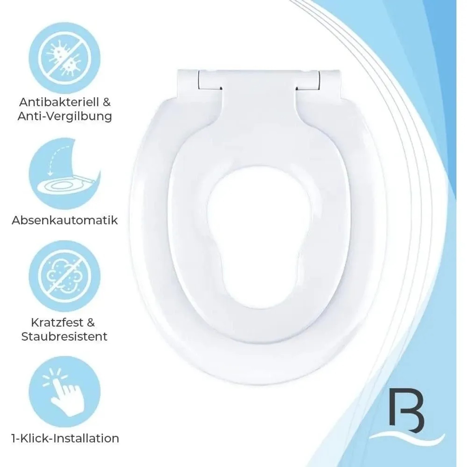 Weißer Bath4U WC-Sitz mit integriertem Kindersitz und Absenkautomatik.