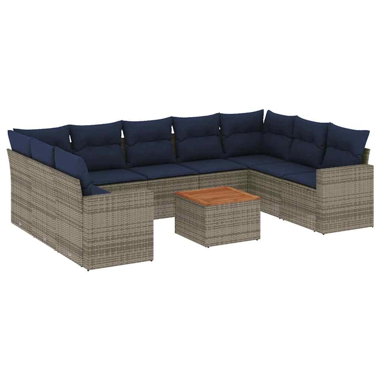 vidaXL 10-Tlg Garten-Sofagarnitur mit Kissen Grau Poly Rattan 3256600