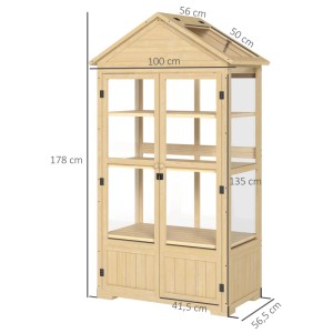 Outsunny Frühbeet Abschließbar mit 4 Ebenen Dachfenster Natur 100 x 56,5 x 178cm