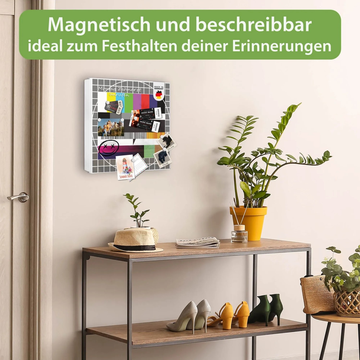 Banjado Großer Schlüsselkasten Metall 30x30cm Weiß Scharnier Links 50 Haken Beschreibbar Magnetisch Motiv Testbild