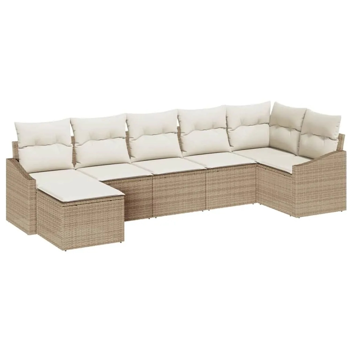 vidaXL Garten-Sofa-Set mit Kissen 7 Tlg Beige und Creme Poly-Rattan 3355480
