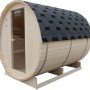 Home Deluxe Fasssauna Lahti Deluxe XL mit Ofen, aus Fichtenholz mit Glastür und Bitumendach.
