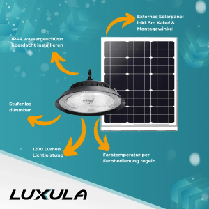 LUXULA Solar Hängeleuchte CCT Dimmbar 1200lm Warm- Kaltweiß IP44 Fernbedienung Pendelleuchte Außen