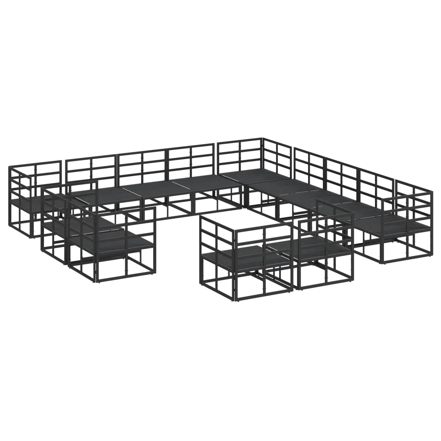 vidaXL Garten-Sofa-Set, 13-teilig, schwarz, Aluminium. Modulares Lounge-Set für Terrasse und Garten.