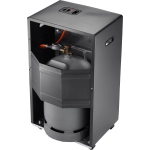 Rowi Gas-Heizofen Blue Flame HGD1/2D 4,2 kW schwarz mit Gasflasche und Druckregler.