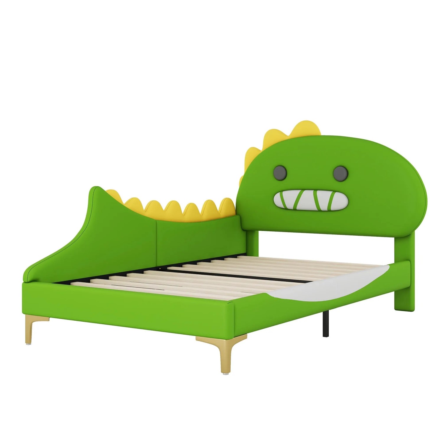 KOMHTOM Kinderbett 90x200Cm Cartoon Dinosaurier fürm Flachbett Pu+Mdf Grün Ohne Matratze KOMHTOM Kinderbett 90x200Cm Cartoon Dinosaurier Form Flachbett Pu+Mdf Grün Ohne Matratze