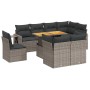 Graue 9-tlg. vidaXL Garten-Sofagarnitur aus Polyrattan mit Tisch und Kissen.