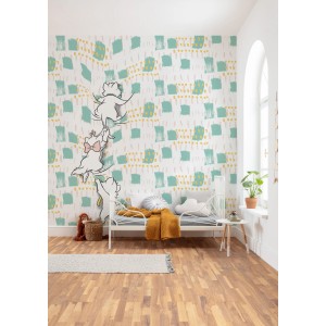 Komar Vlies Fototapete Kitty Climbers im Kinderzimmer mit Katzenmotiv.