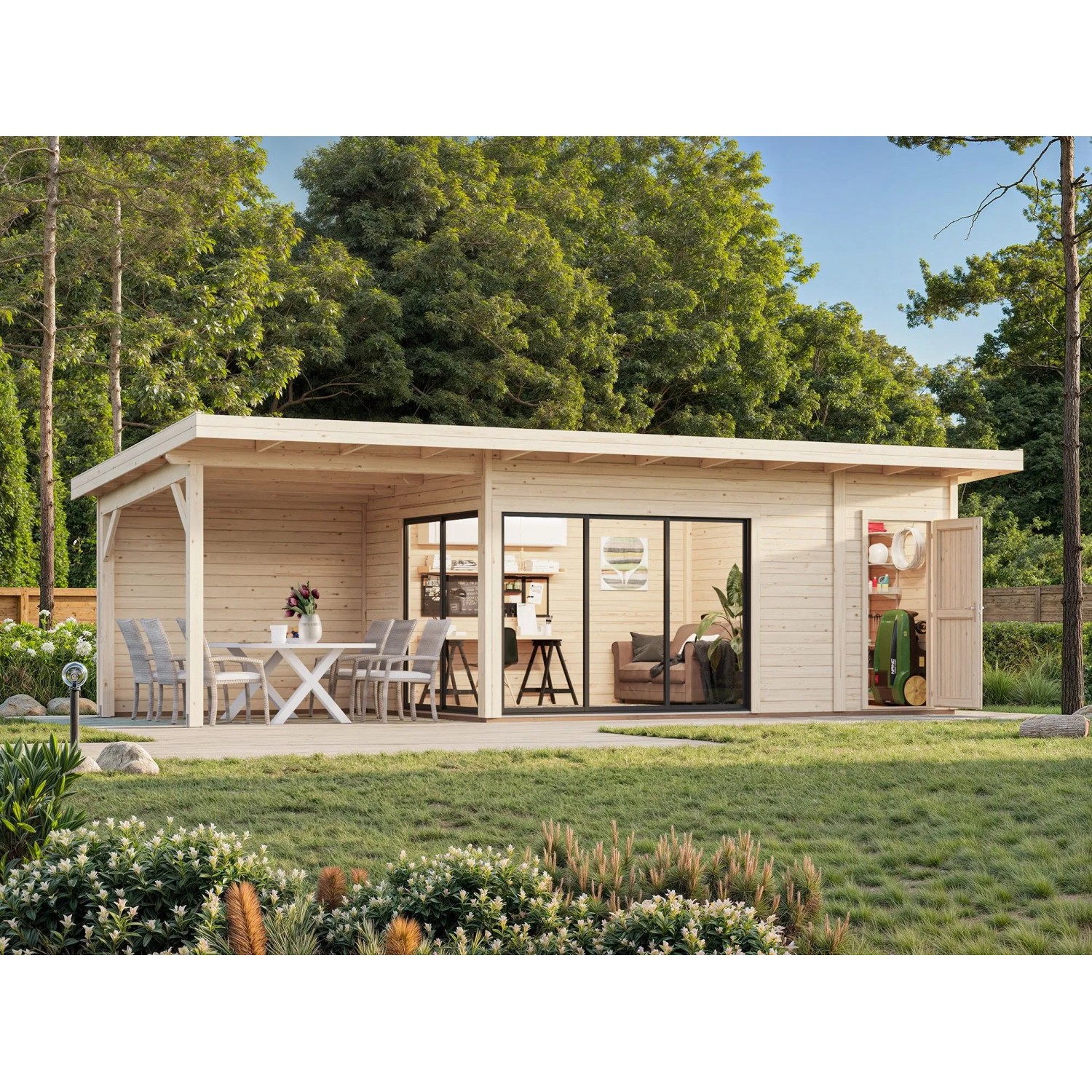 Palmako Holz-Gartenhaus Andrea Slide Pultdach Unbehandelt 833 cm x 300 cm