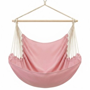 Rosa XXL Hängesessel aus Baumwolle mit Holzspreizstab. Gemütlicher Schwebesessel für Indoor & Outdoor, bis 150 kg.