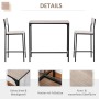 Modernes HOMCOM Bartisch-Set: rechteckiger Tisch und 2 Barhocker aus MDF in Natur und schwarzem Metallgestell.