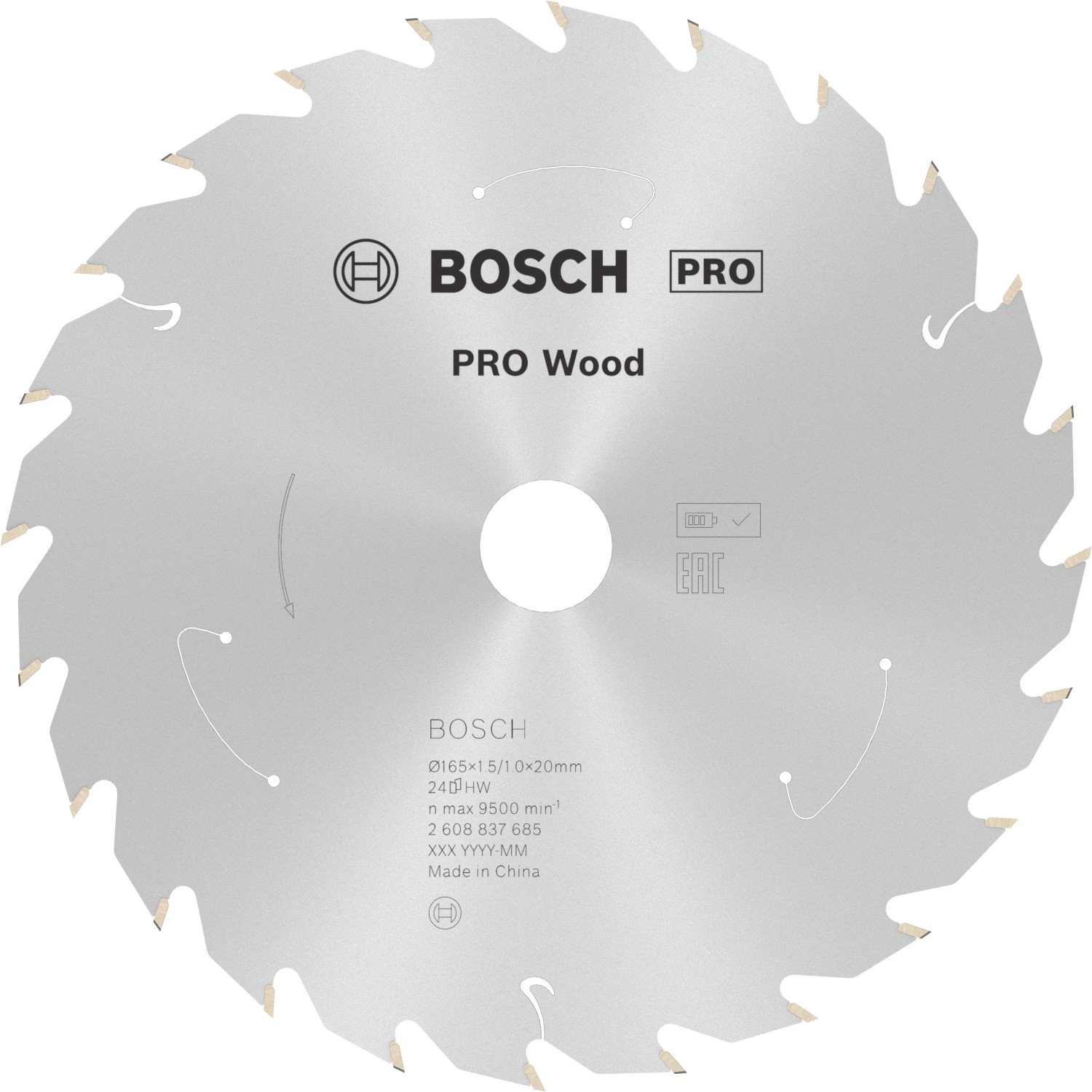 Bosch Kreissägeblatt für Akkusägen Standard für Holz 24 Zähne Ø 165
