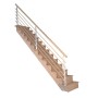Gerade Eichenholztreppe Lindos mit Setzstufen und Design-Geländer mit Holzstäben.