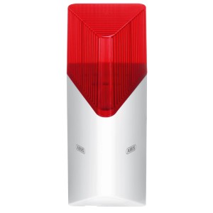 Weiße Abus Funk-Sirene Smartvest Pro mit rotem Blitzlicht für Alarmanlagen.