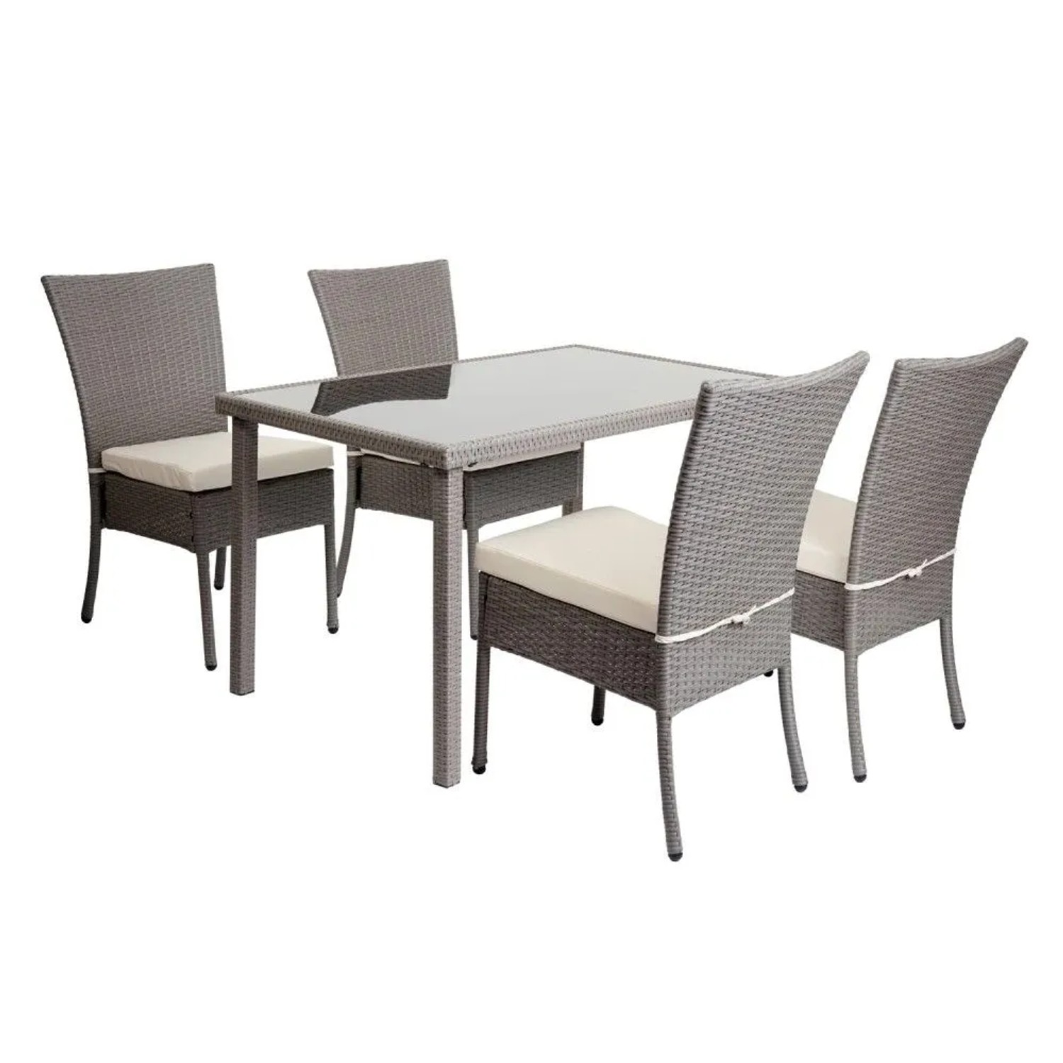 MCW Poly-Rattan Garnitur G19 5-teilig Grau Kissen Creme