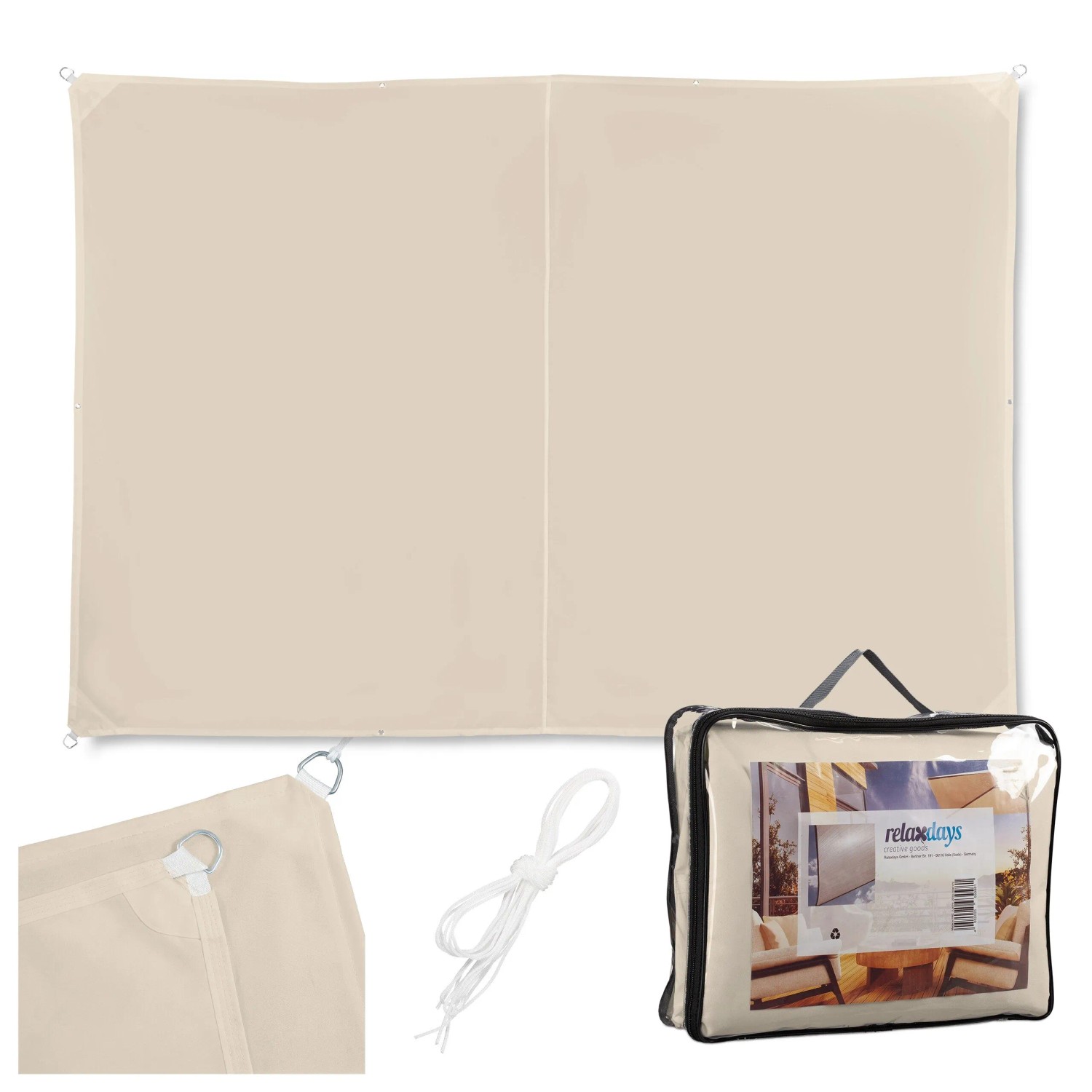 Relaxdays Sonnensegel Polyester Beige Wasserabweisend 4 x 5 m