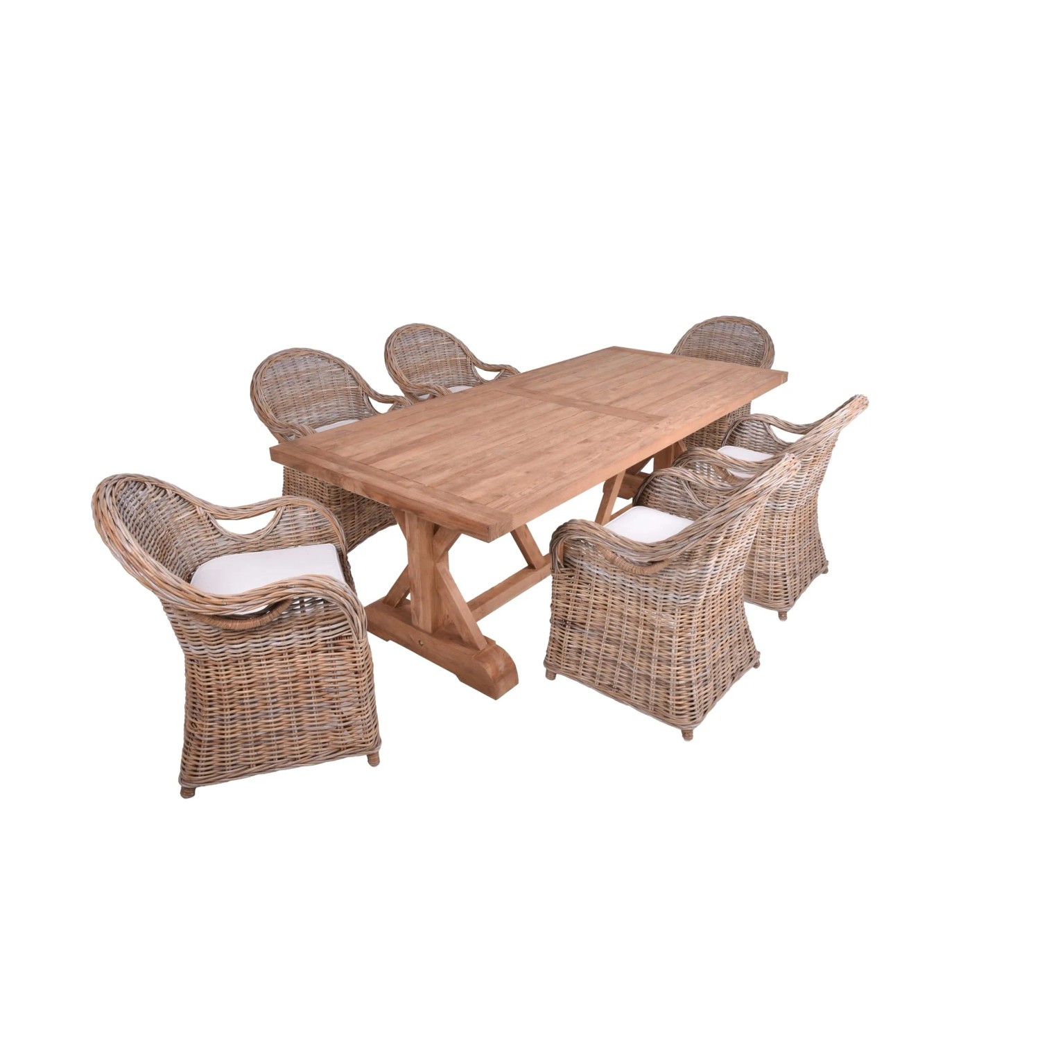 DELUKE Garten-Sitzgruppe NOAH 7-tlg Teak Mattbraun Gartenmöbel-Set Gartengarnitur Garten-Essgruppe Stühle Esstisch