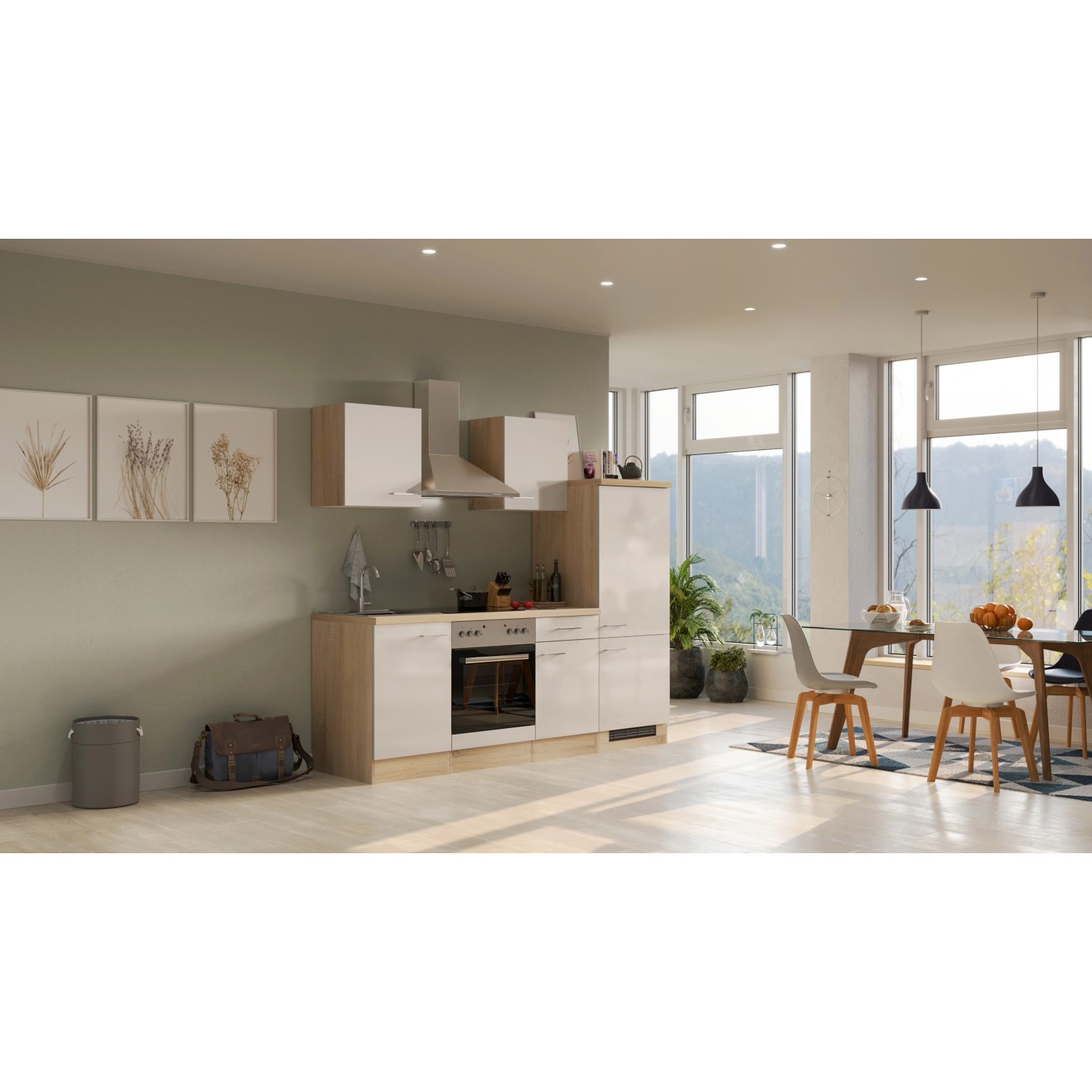 Flex-Well Exclusiv Küchenzeile/Küchenblock Orlando 220 cm Kaschmir Glanz - Sonoma Eiche