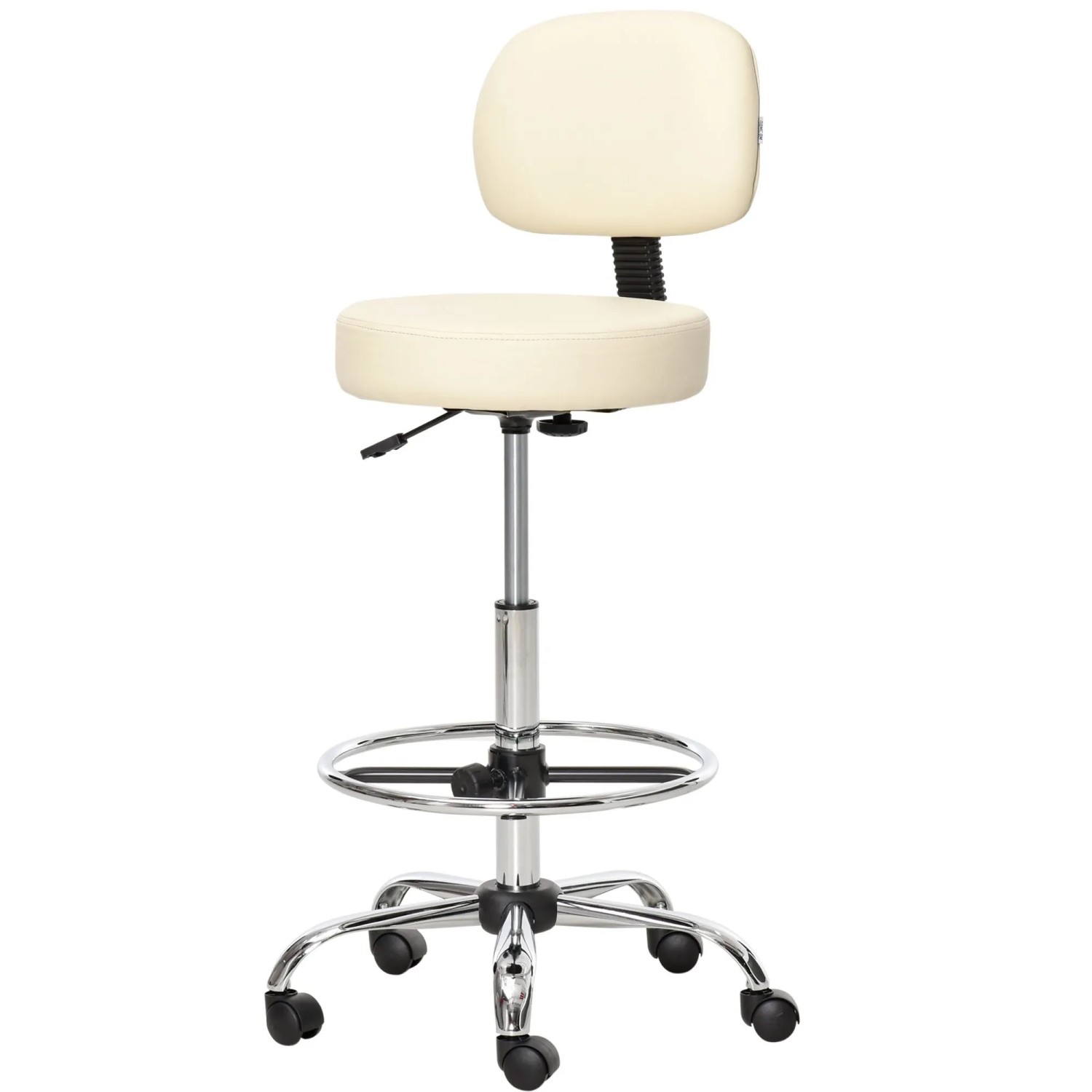 HOMCOM Barhocker Kunstleder-Leder Stahl Beige 56B x 57T x 104-127H cm