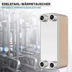 Wiltec Edelstahl Plattenwärmetauscher, 30 Platten, 175 kW, Wärmeüberträger, vor Industrieanlage.
