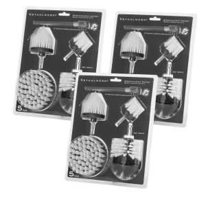 Drei STAHLWERK Bürstenaufsatz Sets für Akkuschrauber/Bohrmaschinen. Kegel-, Flach-, Kugelbürsten & Adapter zur Reinigung.