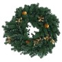 Grüner künstlicher Weihnachtskranz Ø 45cm mit Tannenzweigen, Eukalyptusblättern und goldenen Zapfen.