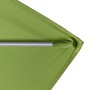 Detailaufnahme: Grüner Doppler Marktschirm Active mit Kurbel, Stoffbespannung und silberner Strebe.