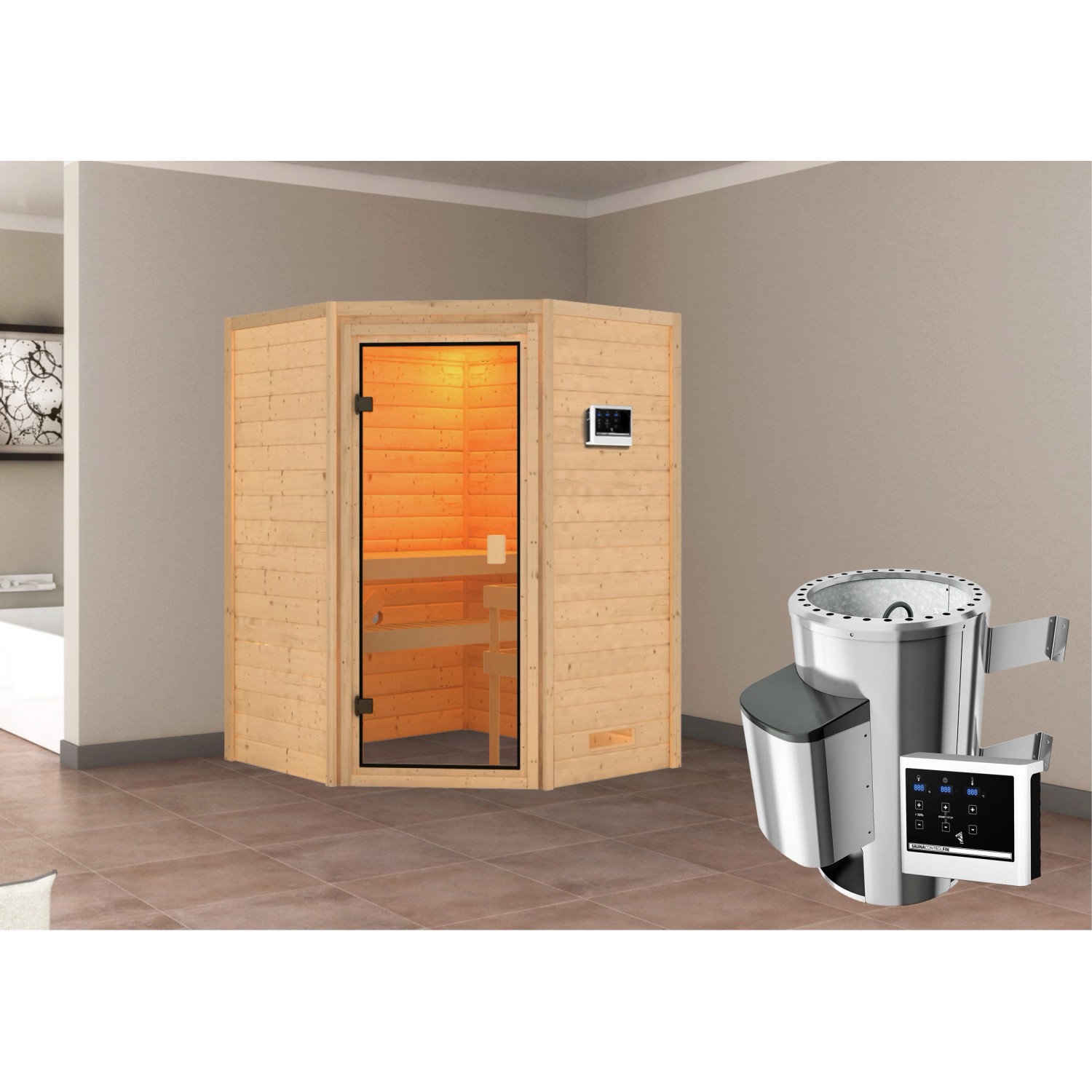 Karibu Sauna Antonia mit Ofen externe Stg.Natur