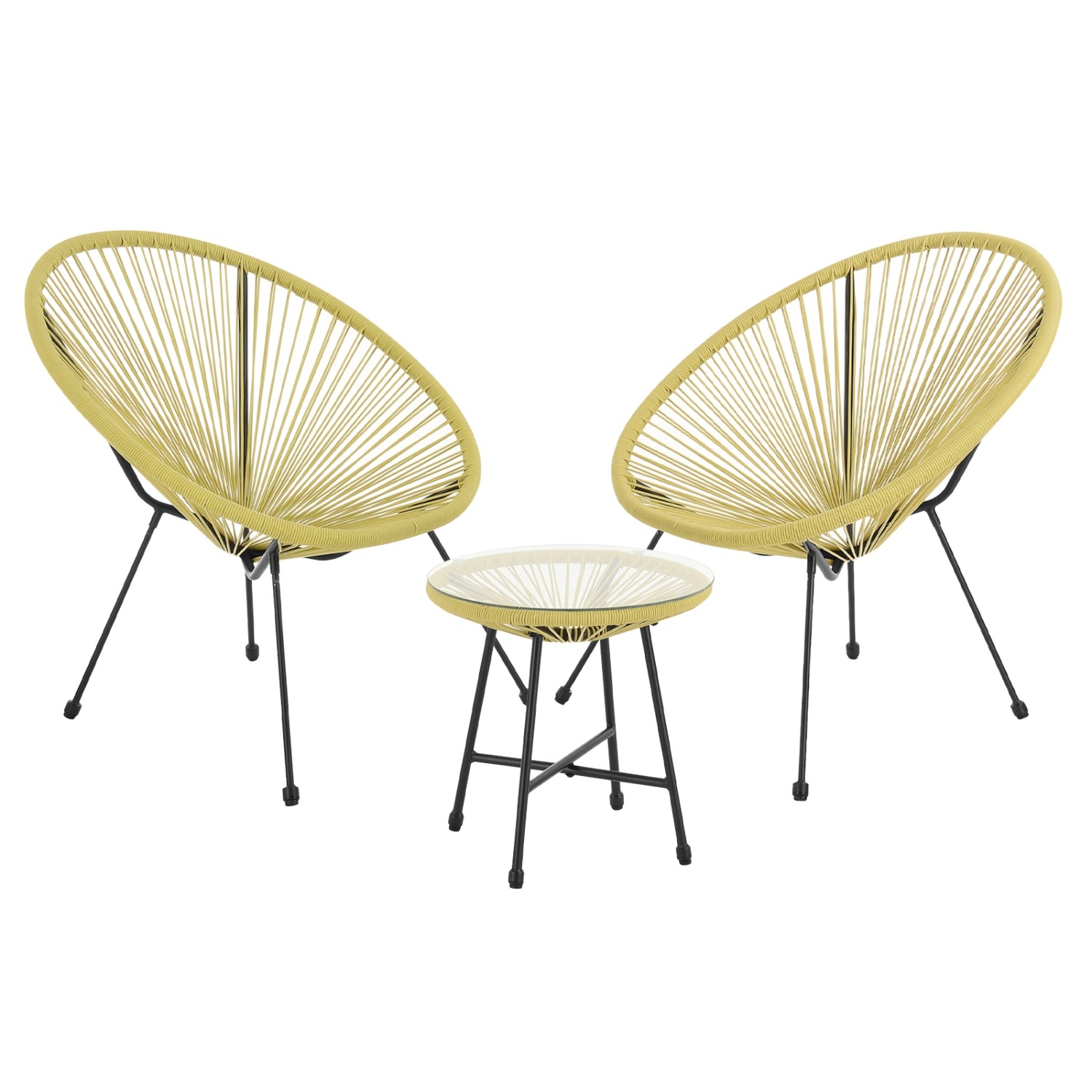 Svita Bali Balkon Möbel Set Lounge Garnitur Relax Egg-Chair Flecht-Design Gelb